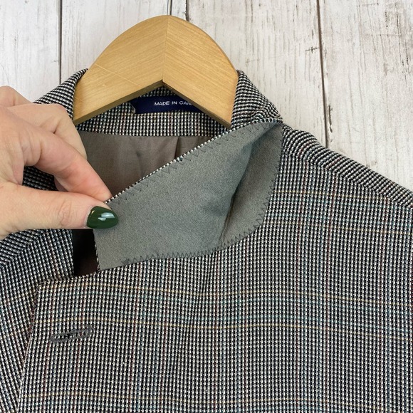 Chaps Ralph Lauren Gray Pin Check Silk Wool 2-Button Blazer Coat Size 40R - Picture 7 of 13